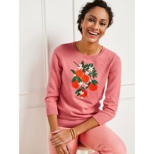 Talbots Bold Oranges Pink Crewneck Pullover Sweater 3/4 Sleeve Knit Top Preppy